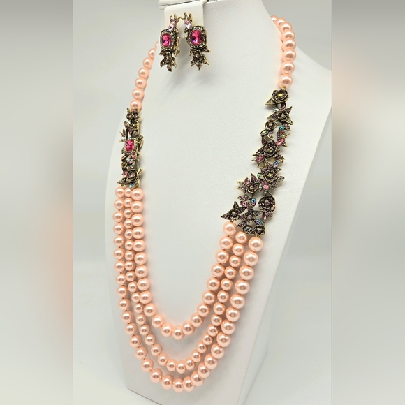 Heidi Daus Gracious Garden Swarovski Crystal Pink Glass Pearl Bridal Jewelry Set - Picture 6 of 15